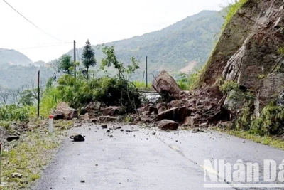 Nhiều vị trí trên tuyến Quốc lộ 4C, tỉnh Hà Giang thường xuyên xảy ra sạt lở đất, đá. 