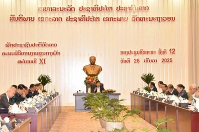 Quang cảnh Hội nghị lần thứ 12 Ban Chấp hành Trung ương Đảng Nhân dân Cách mạng Lào khóa XI. (Ảnh: Báo Pasaxon)