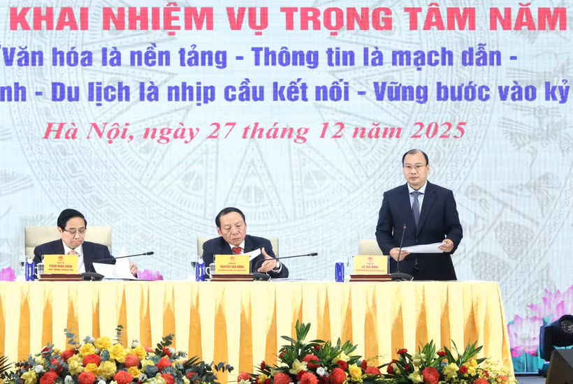 Hội nghị toàn quốc tổng kết công tác năm 2025, nhiệm kỳ 2021-2025 và triển khai nhiệm vụ trọng tâm năm 2026 của Bộ Văn hóa Thể thao và Du lịch. (Ảnh: Bộ Văn hóa, Thể thao và Du lịch cung cấp)