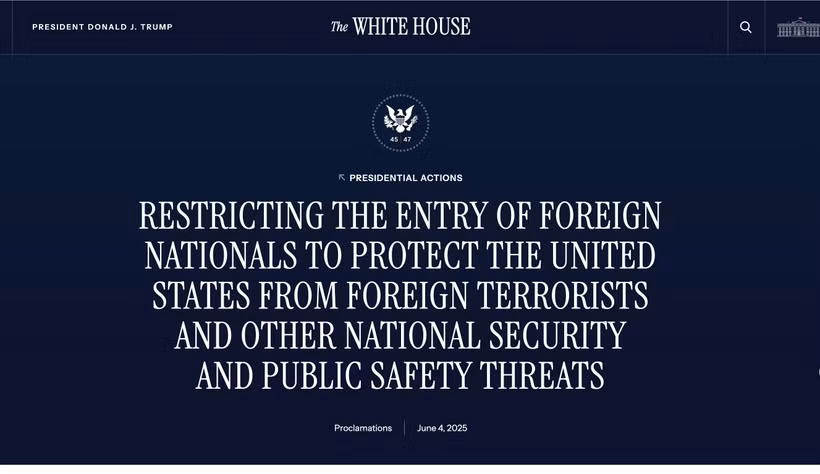 Lệnh cấm nhập cảnh của Tổng thống Donald Trump được đăng trên trang chính thức của Nhà Trắng.
