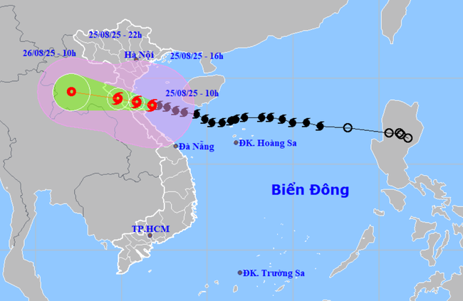 Vị trí và dự báo hướng di chuyển của cơn bão. (Ảnh: Trung tâm Dự báo khí tượng thủy văn quốc gia)