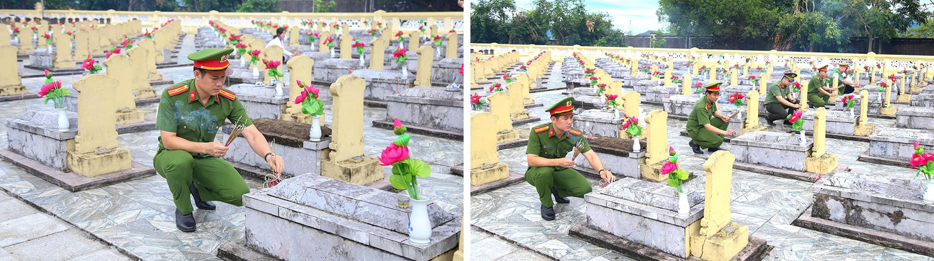 Thiếu tá Nguyễn Viết Đăng thắp hương tri ân các anh hùng liệt sĩ nhân kỷ niệm Ngày Thương binh-Liệt sĩ. ghep1.jpg