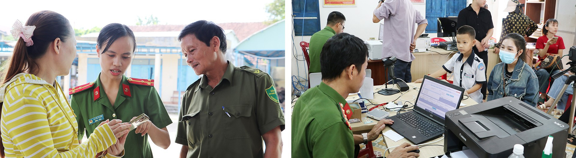 Cán bộ, chiến sĩ Công an xã Tiên Phước hỗ trợ người dân cấp căn cước công dân tại trụ sở. dnghep3.jpg