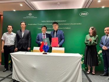 Cơ quan Thương mại và Đầu tư Chính phủ Australia (Austrade) đã ký Biên bản ghi nhớ với Hiệp hội Ngân hàng Việt Nam. (Ảnh: HẢI YẾN)