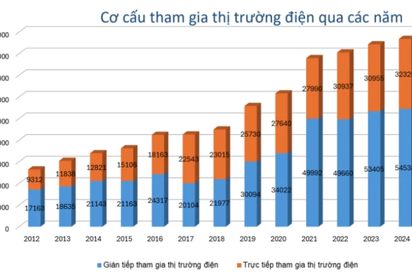 Biểu đồ Cơ cấu tham gia thị trường điện qua các năm. 