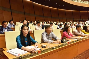 Đoàn đại biểu Quốc hội tỉnh Vĩnh Phúc tham gia biểu quyết, sáng 14-11.