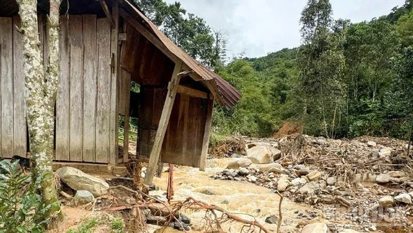 Sạt lở đất gây hư hỏng 64 căn nhà của các hộ dân trên bàn xã Trà Tân.