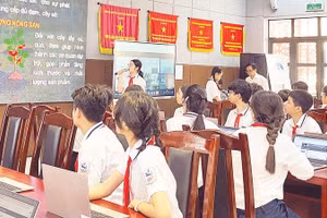 Một tiết học của các em học sinh Trường trung học cơ sở Giảng Võ (phường Giảng Võ).