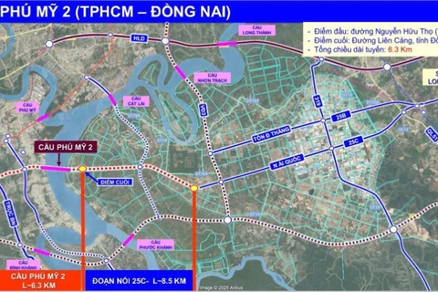 Cầu Phú Mỹ 2 kết nối giữa Thành phố Hồ Chí Minh và sân bay Quốc tế Long Thành, cũng như kết nối với vùng Đông nam bộ. (Nguồn: Sở Xây dựng Thành phố Hồ Chí Minh)