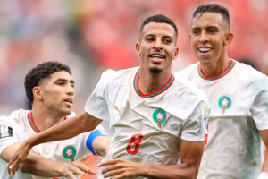Azzedine Ounahi (số 8) ghi cú đúp vào lưới Canada. (Ảnh: FIFA)