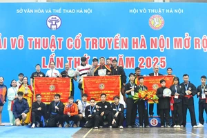 Các võ phái, môn phái trên bục nhận danh hiệu.