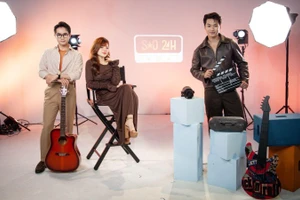 Đồng hành cùng khán giả trong "SAO 24H" là MC Châu Khang, MC Ngọc Thịnh, MC Thái Trang. (Ảnh: VTV)