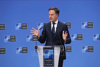 Tổng Thư ký NATO Mark Rutte phát biểu trong cuộc họp báo tại Brussels (Bỉ). (Ảnh: Tân hoa xã)