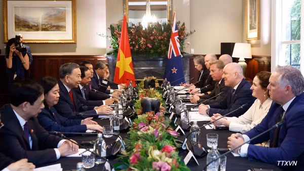 Tổng Bí thư, Chủ tịch nước Tô Lâm hội đàm chính thức với Thủ tướng New Zealand Christopher Luxon. (Ảnh: Thống Nhất/TTXVN)