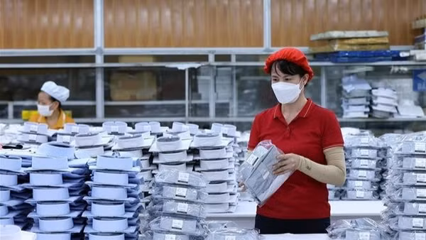 Sản phẩm may của Công ty may Thái An, Hải Phòng. (Ảnh: Tuấn Anh - TTXVN)