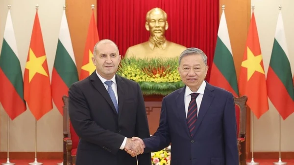 Tổng Bí thư Tô Lâm tiếp Tổng thống Cộng hòa Bulgaria Rumen Radev thăm chính thức Việt Nam, tại Trụ sở Trung ương Đảng, chiều 25/11/2024. (Ảnh: Thống Nhất/TTXVN)