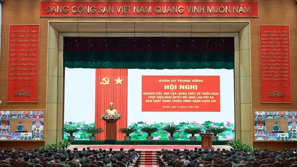 Quang cảnh hội nghị tại điểm cầu Bộ Quốc phòng. (Ảnh: Bộ Quốc phòng)