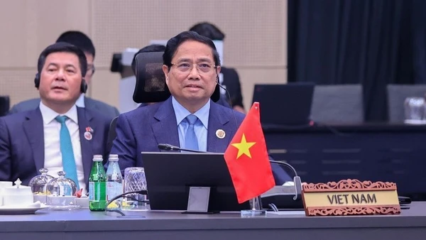 Thủ tướng Chính phủ Phạm Minh Chính tham dự Hội nghị Cấp cao Hiệp định Đối tác kinh tế toàn diện khu vực (RCEP) lần thứ 5. (Ảnh: VGP/Nhật Bắc)