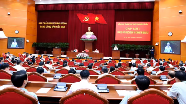Quang cảnh cuộc gặp mặt tại Trụ sở Trung ương Đảng. (Ảnh: ĐĂNG KHOA)