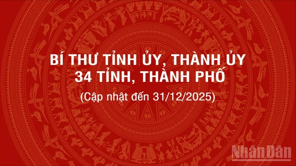 [Infographic] Các đồng chí Bí thư Tỉnh ủy, Thành ủy 34 tỉnh, thành phố, cập nhật đến ngày 31/12/2025