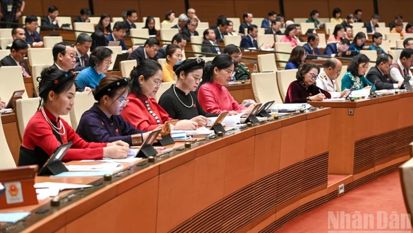 Đại biểu Quốc hội các tỉnh, thành phố dự phiên khai mạc Kỳ họp thứ 9, Quốc hội khóa XV. (Ảnh: DUY LINH-BÙI GIANG)