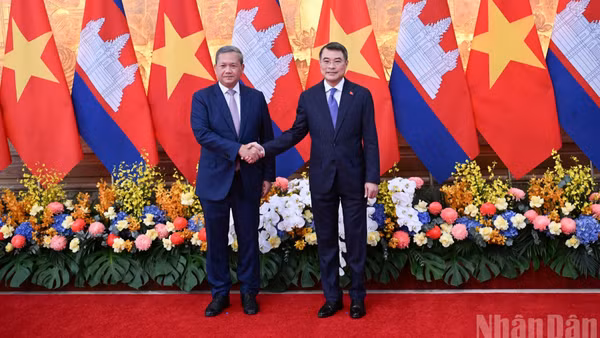 Thủ tướng Lê Minh Hưng và Thủ tướng Vương quốc Campuchia Samdech Moha Borvor Thipadei Hun Manet.
