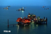 Giàn khoan dầu ở giếng dầu Shengli, thành phố Đông Dinh, tỉnh Sơn Đông (Trung Quốc). (Ảnh: THX/TTXVN)