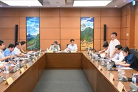 Các đại biểu Quốc hội thảo luận ở tổ về dự án Luật Thanh tra (sửa đổi). (Ảnh: DUY LINH) 