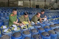 Các thùng giá đỗ ngâm hóa chất bị Công an tỉnh Nghệ An phát hiện, thu giữ. (Ảnh: Công an tỉnh Nghệ An)