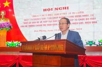 Ủy viên Trung ương Đảng, Bí thư Thành ủy Hải Phòng Lê Tiến Châu phát biểu tại tổng kết thực hiện Nghị quyết số 18-NQ-TW.
