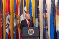 Tổng thống Mỹ Donald Trump phát biểu tại Nhà Trắng (Ảnh: Tân Hoa xã)