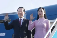 Chủ tịch nước Võ Văn Thưởng và Phu nhân lên đường thăm chính thức Cộng hòa Áo, thăm cấp Nhà nước tới Cộng hòa Italia và thăm Tòa thánh Vatican từ ngày 23-28/7/2023. (Ảnh: Thống Nhất/TTXVN)