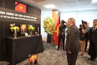 Tổng Thư ký Liên hợp quốc Antonio Guterres viếng Tổng Bí thư Nguyễn Phú Trọng tại Phái đoàn thường trực Việt Nam tại Liên hợp quốc ở New York (Mỹ). (Ảnh: Thanh Tuấn/TTXVN)