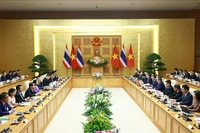 Thủ tướng Phạm Minh Chính và Thủ tướng Thái Lan Paetongtarn Shinawatra đồng chủ trì Kỳ họp lần thứ tư Nội các chung Việt Nam-Thái Lan. (Ảnh: Dương Giang/TTXVN)