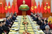 Quang cảnh hội đàm tại giữa Tổng Bí thư Tô Lâm và Tổng Bí thư, Chủ tịch Trung Quốc Tập Cận Bình tại Trụ sở Trung ương Đảng. (Ảnh: ĐĂNG KHOA/NHÂN DÂN)