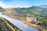 Mô hình toàn cảnh khu dự án nhà ở xã hội Vạn Hòa, thành phố Lào Cai.