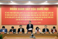 Phó Chủ tịch Quốc hội Nguyễn Đức Hải - Trưởng Đoàn giám sát của Quốc hội giám sát việc thực hiện Nghị quyết số 43/2022/QH15, làm việc với Ủy ban nhân dân thành phố Hà Nội chiều 12/3/2024. Nguồn: quochoi.vn 