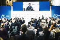 Tổng thống Ukraine Zelensky phát biểu ý kiến tại hội nghị. Ảnh: AP