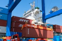 Bốc xếp hàng hóa tại cảng Phước An, huyện Nhơn Trạch, tỉnh Đồng Nai. (Ảnh CÔNG PHONG)