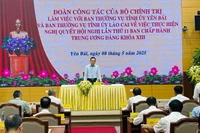 Bí thư Trung ương Đảng Trần Lưu Quang phát biểu tại buổi làm việc. (Ảnh: THANH SƠN)