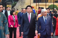 Chủ tịch nước Lương Cường cùng các đồng chí lãnh đạo Đảng, Nhà nước tới dự buổi Lễ dâng hương khai Xuân Ất Tỵ 2025.