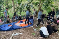 Hiện trường bắt giữ ổ nhóm đánh bạc. (Ảnh: Công an Nghệ An)