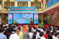 Cô Nguyễn Diệu Ánh, Hiệu trưởng Trường tiểu học Trần Nhật Duật phát biểu tại lễ tổng kết dự án.