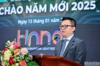 Đồng chí Lê Quốc Minh, Ủy viên Trung ương Đảng, Tổng Biên tập Báo Nhân Dân, Phó Trưởng Ban Tuyên giáo Trung ương, Chủ tịch Hội Nhà báo Việt Nam phát biểu tại chương trình.
