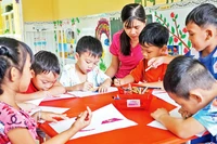 Giờ học mầm non ở xã Tham Đôn, huyện Mỹ Xuyên, tỉnh Sóc Trăng.