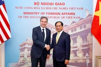 Bộ trưởng Ngoại giao Bùi Thanh Sơn và Bộ trưởng Ngoại giao Hoa Kỳ Antony Blinken tại lễ đón.