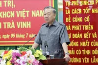 Chủ tịch nước Tô Lâm phát biểu kết luận buổi làm việc với Ban Thường vụ Tỉnh ủy Trà Vinh. (Ảnh: Nhan Sáng-TTXVN)