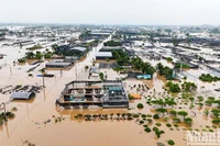 Do ảnh hưởng của cơn bão số 3, mực nước sông Hồng tại 3 xã Xuân Quan, Phụng Công, Văn Đức (Văn Giang, Hưng Yên) dâng nhanh, gây ngập lụt trên diện rộng. (Ảnh: THÁI BÌNH)