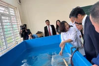 Lồng lưới thực hành nuôi trồng thủy sản được bàn giao cho Trường cao đẳng Thủy sản và Công nghệ thực phẩm Hải Phòng. (Ảnh: ĐSQ Nhật Bản)