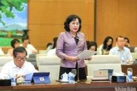Thống đốc Ngân hàng Nhà nước Nguyễn Thị Hồng trình bày Tờ trình của Chính phủ về dự thảo Luật Các tổ chức tín dụng (sửa đổi) trong phiên họp chiều 9/5. (Ảnh: DUY LINH) 